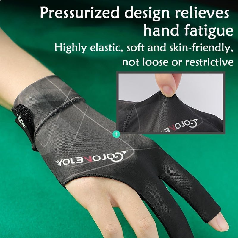 Wnddle Billiard Pool Gloves for Right Hand, 3 Finger Billiards Gloves Pool Cue Gloves, Quick-Dry Breathable Billiard Pool Glove, Snooker Cue Sport Glove Popular Sizes, Right Hand - Image 3